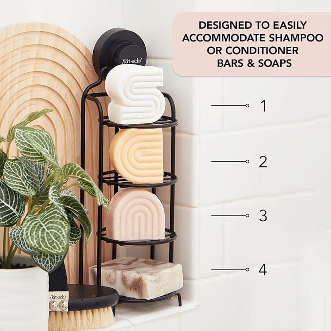 Kitsch Hanging Shower Caddy with Suction Cup – Self-Draining Bar Soap Holder & Shower Caddy for Shampoo Bars, Conditioner Bars & Soap – Rust Proof, Eco-Friendly, Wall Mount or Free-Standing Organizer