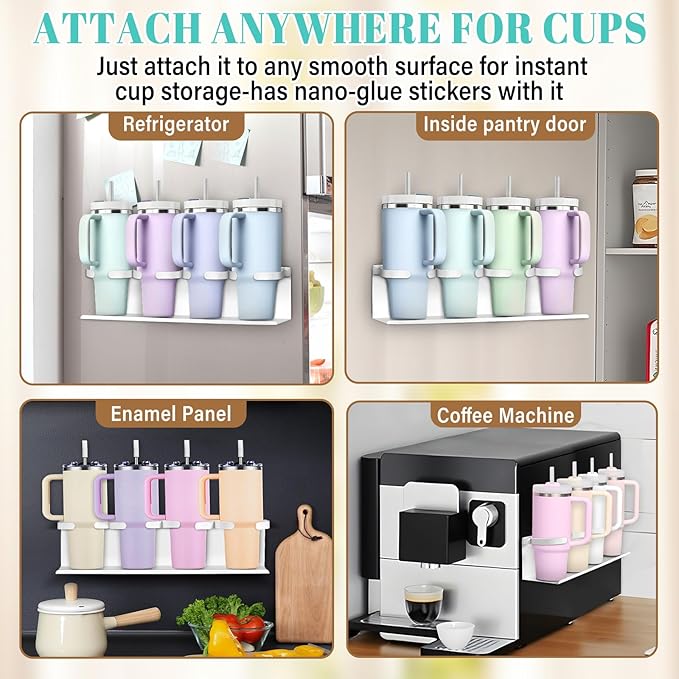 2Pcs Magnetic Water Bottle Organizer for Stanley 30 40 oz Tumbler and Lid Magnetic Cup Holder Heavy Duty Tumbler Storage Organizer Drink Accessories Kitchen Cup Storage Rack for Fridge Cabinets Gifts-NeatNest