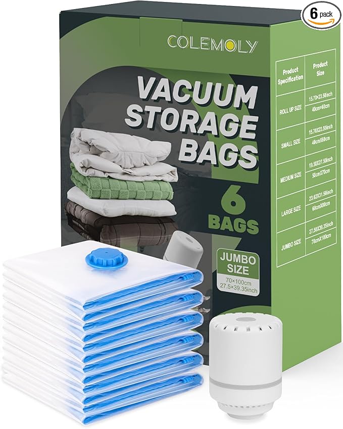 Vacuum Storage Bags (6 Jumbo Pack) Space Saver Bags with 1 Electric Air Pump Vacuum Seal Bags Compression Bags for Clothes Blanket Duvets Pillows Comforters Travel Moving-NeatNest