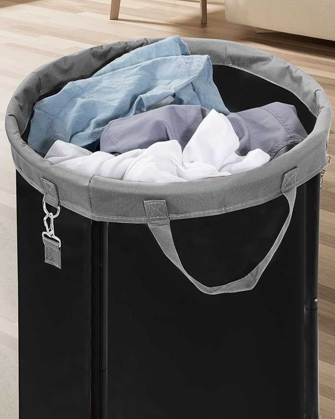 STORAGE MANIAC Rolling Laundry Hamper with Wheels 110L Laundry Basket, Round Laundry Cart with Metal Frame and Removable Bag, Clothes Hamper for Bedroom, Bathroom, Dorm Room, Laundry Room, Black
