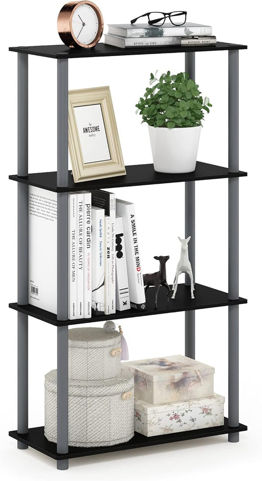 Furinno (99557BK/GY) Turn-N-Tube 4-Tier Multipurpose Shelf Display Rack - Black/Grey-NeatNest