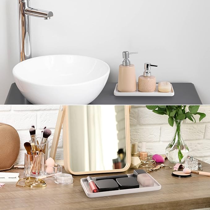 Gurygo 2 Pack 10" Bathroom Tray, Ceramic Vanity Trays for Bathroom, Small Ceramic Trays, Kitchen Soap Tray for Kitchen Counter (White, 10",Set/2)-NeatNest