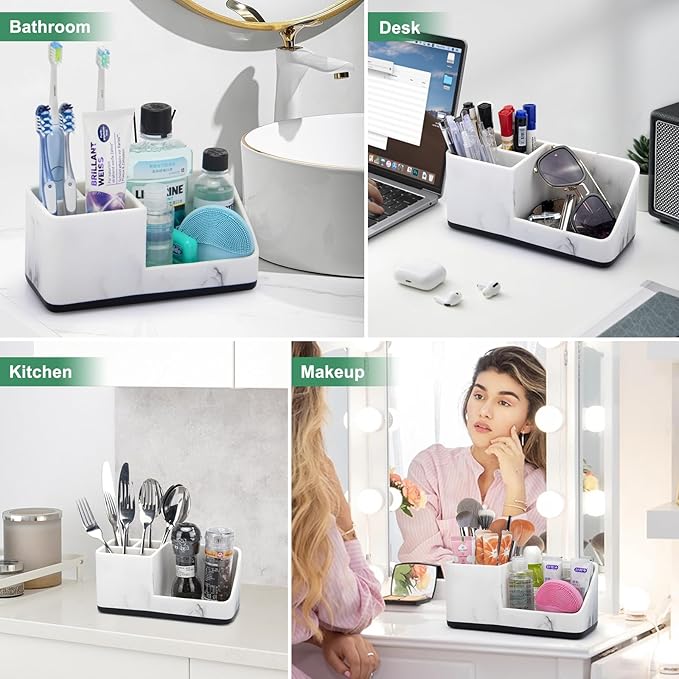 Marble Bathroom Counter Organizer, Kids Electric Toothbrush and Toothpaste Holders for Bathroom Organizers and Storage (Marble)-NeatNest