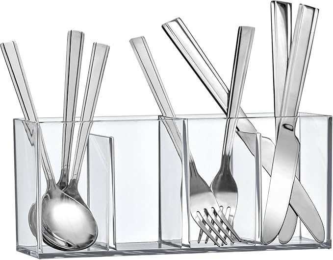 Amazing Abby - Glamour - Acrylic 4-Compartment Makeup Organizer, Transparent Plastic Makeup Brush Holder, Perfect Bathroom Vanity Storage Solution for Makeup Brushes, Eyebrow Pencils, and More-NeatNest