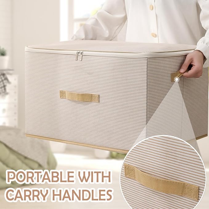 13 Qt Foldable Storage Bins with Zipper Lid & Handles, Durable Polyester Fabric Organizer for Closet, Home & Office (Beige)-NeatNest