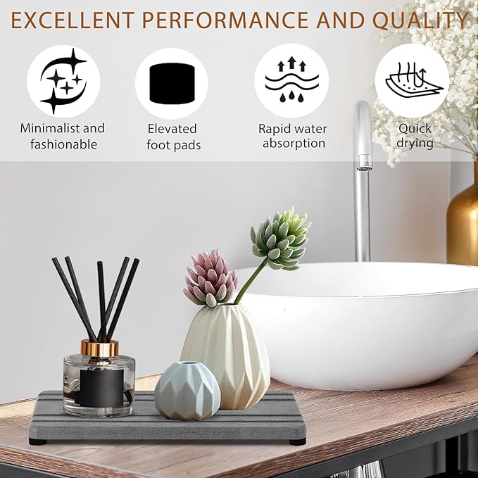 2PCS Water Absorbing Stone Tray, Quick Drying Diatomite Stone Sink Tray, Water Absorbent Diatomite Coasters for Kitchen Sink, Bathroom Counter Hand Soap Dish Toothbrush Holders-NeatNest