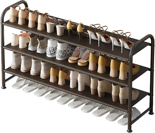 Shoe Rack 3 Tier Long Storage Organizer Wide Metal Shoe Shelf for Closet Entryway Brown-NeatNest