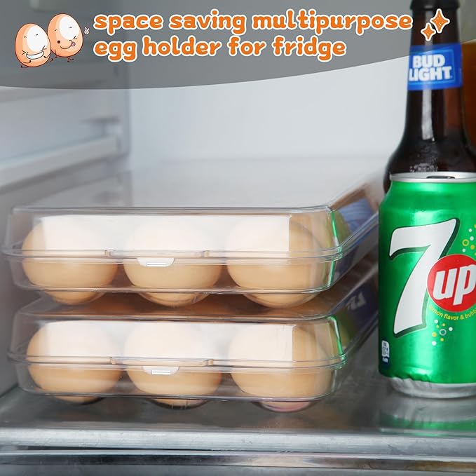 Egg holder for fridge - deviled egg containers with lid, Clear Stackable Plastic Egg Holder, Space-Saving 18 Egg refrigerator Organizer (Clear, Pack of 01)