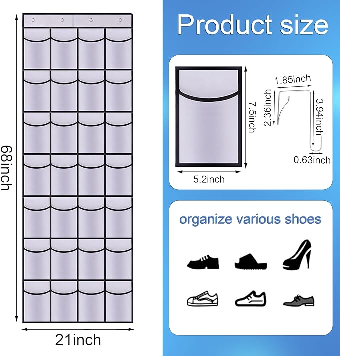 28 Mesh Pockets Hanging Shoe Organizer, Over the Door Shoe Organizer，Closet Storage Holder for Back of Door Storage Holder for Back of Door(White)-NeatNest
