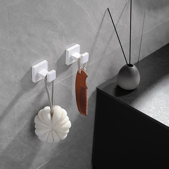GERZWY Towel Hook Stainless Steel Robe Hook Heavy Duty Coat Hook Wall Mounted Luxury Hooks for Bathroom Hotel 2 Pack, White