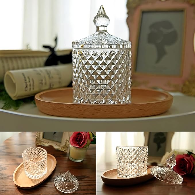 2 Pack Qtip Holder Thick Glass Apothecary Jars with Lid for Bathroom Decor Storage Organizer for Cotton Swabs, Balls, Pads, Floss Picks, Candy, Jewelry, Clear-NeatNest