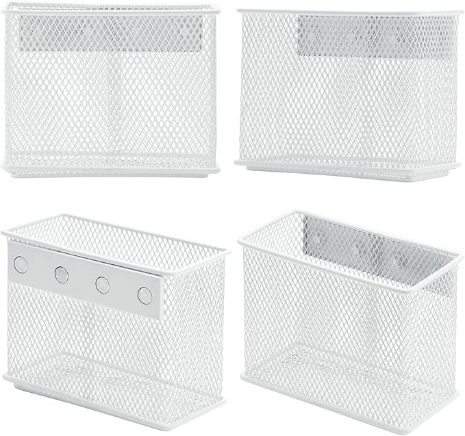 dedoot Magnetic Pencil Holder, Locker Pencil Holder Strong Magnetic Holder for Whiteboard Marker, 4.7x2.3x3.7inch Black Mesh Magnetic Holder for Fridge, Sponge, Recipe, Beverage,White-NeatNest