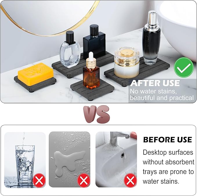 4PCS Fast Drying Diatomite Stone Soap Tray for Bathroom and Kitchen, Vanity Tray, Water Absorbing Coaster-NeatNest