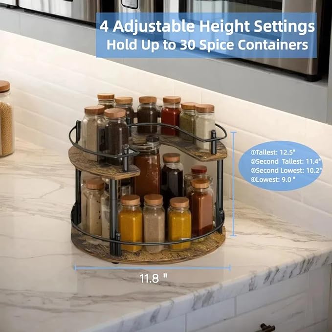 2-Tier Wooden Lazy Susan Turntable Organizer for Cabinet, Table Top, Kitchen, Pantry, Bathroom, Vanity Countertop, Rotating Wood Lazy Susans Rack for Spice, Seasoning Storage Organization(Round)-NeatNest