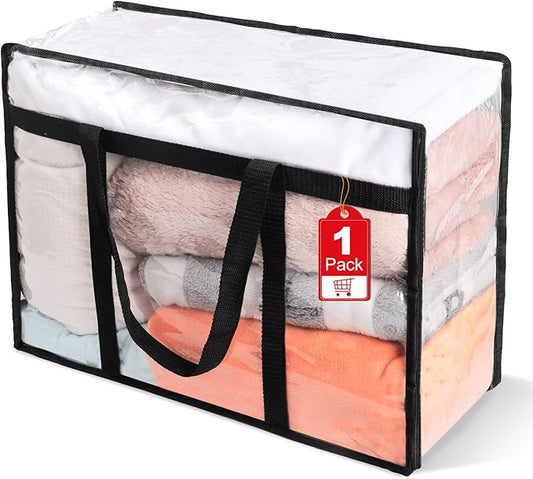 1Pack Clear Blanket Storage Bags, Vinyl Comforter Clothes Storage Closet Organizers and Storage Containers Moving Bags with Reinforced Handle for Bedding, Clothing, Comforters, Pillows, Toys,40L-NeatNest