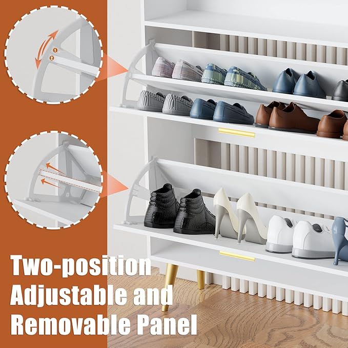 JOZZBY Shoe Cabinet for Entryway, White Narrow Shoe Storage Cabinet with 2 Flip Drawers, Freestanding Hidden Shoe Rack Storage with Open Shelves for Hallway, Living Room-NeatNest