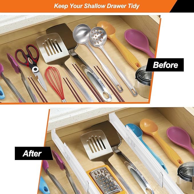 4 Pack Drawer Dividers for Clothes, 2.3" High 13"-21" Adjustable Drawer Dividers Expandable Dresser Drawer Organizer, Clear Drawer Separators for Clothes, Underwear, Cosmetic, Kitchen Utensils Storage-NeatNest