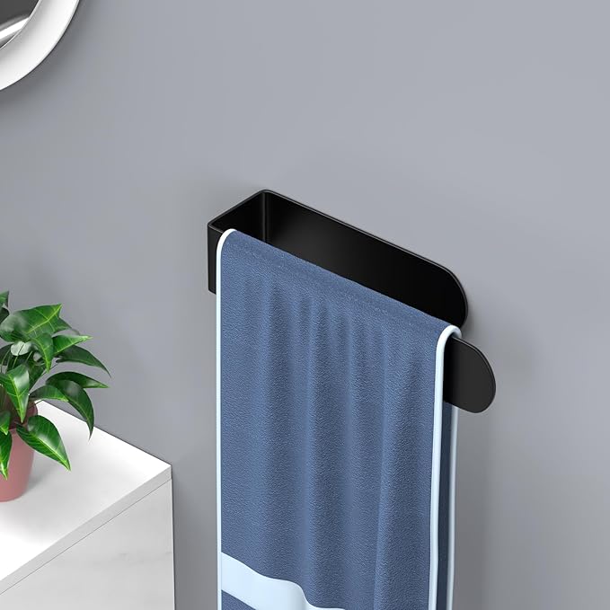 HUFEEOH Hand Towel Holder, Black Hand Towel Bar, Stainless Steel Self Adhesive Bathroom Towel Bar Stick on Wall