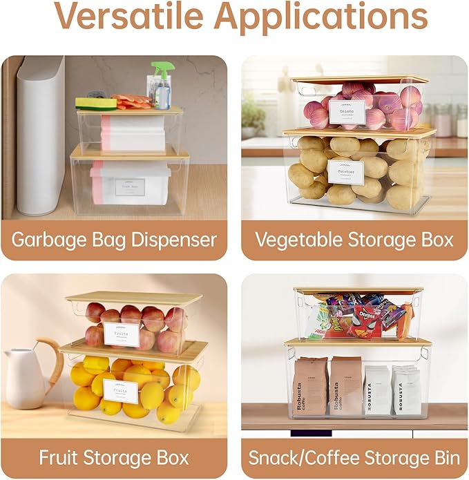 2 Pack Trash Bag Holder Under Sink Stackable, Plastic Garbage Dispenser with Lid, Trash Bag Storage Dispenser Roll Holder for Kitchen, Pantry, Laundry Room Organization-NeatNest