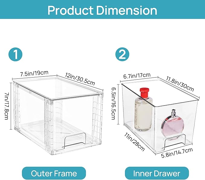 Vtopmart 8 Pack Large Stackable Storage Drawers,Clear Acrylic Drawer Organizers with Handles, Easily Assemble for Fridge, Bathroom,Kitchen Undersink,Cabinet,Pantry Organization and Storage-NeatNest