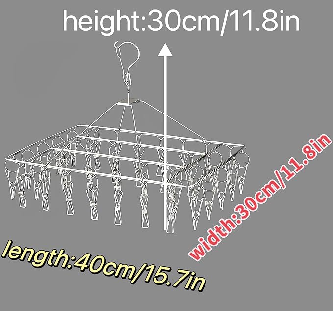 2 Pack Stainless Steel Sock Drying Rack with 80 Clips,360° Rotatable Windproof Hook Clothes Hanger Rack for Herb,Bras,Underwear,Baby Clothes,Hat,Scarf,Pants,Gloves,Towel and Laundry Accessories-NeatNest
