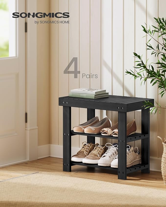 SONGMICS Shoe Rack Bench, 3-Tier Bamboo Shoe Storage Organizer, Entryway Bench, Holds Up to 286 lb, 11.3 x 19.7 x 17.8 Inches, for Entryway Bathroom Bedroom, Ink Black ULBS001B01-NeatNest