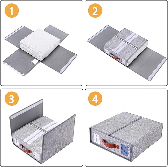 4 Pack Bed Sheet Storage Organizers- Premium Fabric Closet Organizer with Clear View Window, Space-Saving Foldable Design for Queen/King Size Bedsheets, Blankets & Duvet Covers-NeatNest