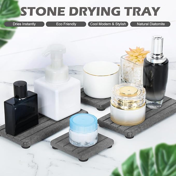 4PCS Stone Drying Tray for Bathroom Sink and Kitchen Counter, Fast Drying Diatomite Stone Sink Tray Soap Trays, Diatomaceous Coaster, Water Absorbing Stones Trays for Sinks-NeatNest