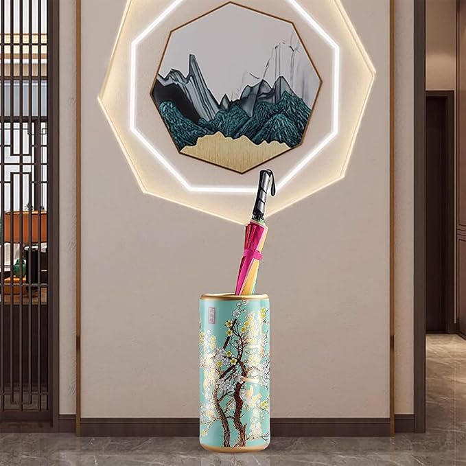 Ceramic Umbrella Stand Living Room Floor-Standing Freestanding Cane Chinese Umbrella Stand Multifunctional Painted Porcelain Vintage Ceramics Flower Vases for Home Office Entrance Indoor(F)-NeatNest