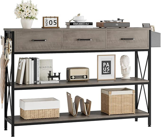 HITHOS 47.2" Long Console Table with 3 Drawers and 3-Tier Storage Shelves, Industrial Sofa Table for Living Room Entry Way-NeatNest