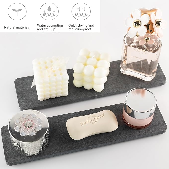 2 Pcs Water Absorbing Stone Trays, Kitchen/Bathroom Sink Soap Dish, Diatomite Tray Used for Hand Soap & Cosmetic Bottles in The Modern Home, 3.15" W x 11.8" L, Dark Gray-NeatNest