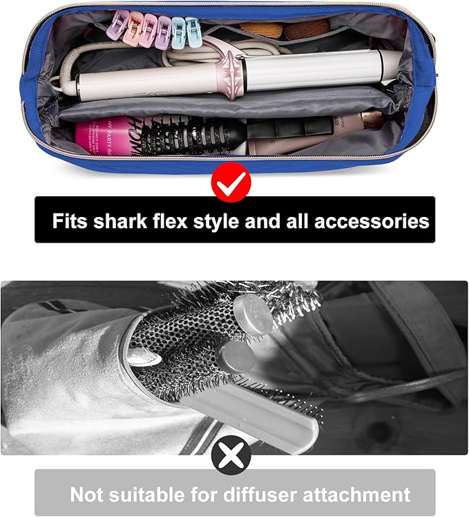 Hair Tools Travel Bag for Shark Flexstyle Dyson, Quilted Case Organizer Bag, Gift for Women Hair Accessories Storage Bag, Travel Hairdryer Portable Bag for Women, Blue-NeatNest