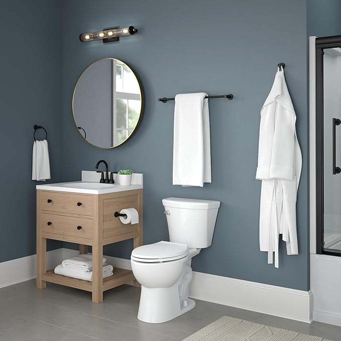Franklin Brass Wake (1-Pack) Telescoping 15-1/2" – 29" Adjustable Towel Holder Matte Black Wall Mounted Towel Bar Expandable Towel Rack for Bathroom Bathroom Accessories WAK27-MB