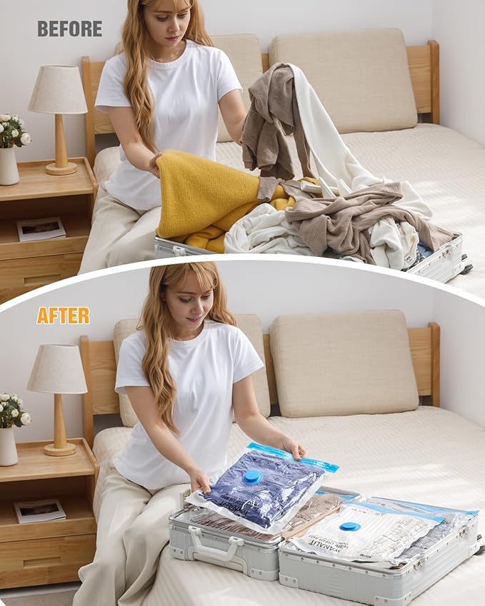 Vacuum Storage Bags for Travel, 12 Pack (4M+4S+4XS) Vacuum Seal Bags with Wireless Rechargeable Electric Pump, Travel Essentials Space Saving Bag for Clothes, Luggage, Carry-on Suitcase, Backpack-NeatNest