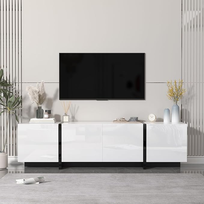 67" Wide High Gloss Modern TV Stand for 60/65/70/75 inch TV, Stylish Entertainment Center with Storage, Media Console for Living Room in White-NeatNest
