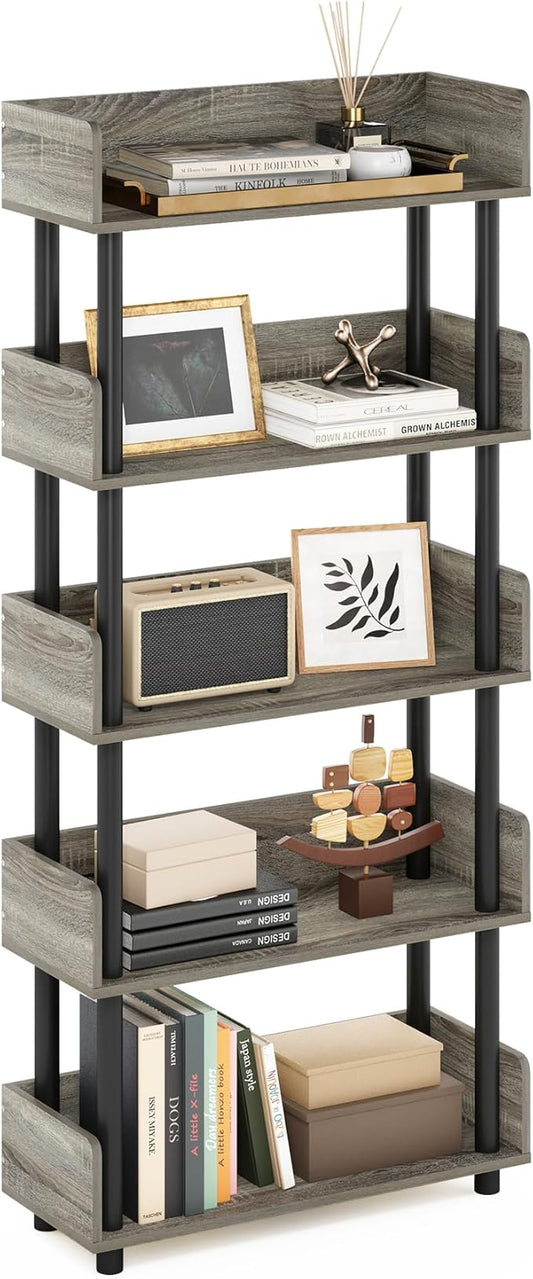 Furinno Turn-N-Tube 5-Tier Toolless Display Rack, French Oak/Black-NeatNest