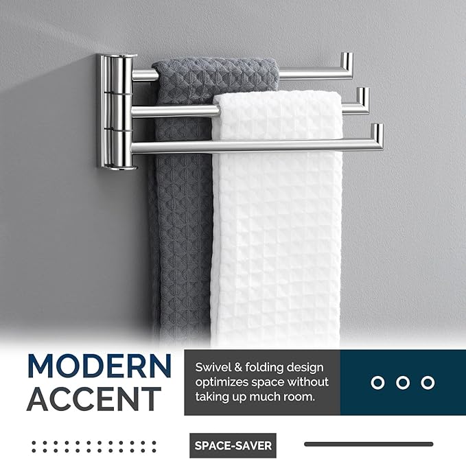 Angle Simple Swivel Hand Towel Rack 3 Bars Polished Chrome, 304 Stainless Steel Bathroom Towel Holder Wall Mount
