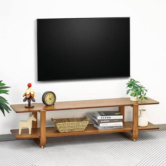 Bamboo TV Stand for TVs up to 65", Accent Entertainment Center with Storage, Media Console Table with Shelf, Modern TV Stand for Living Room, Bedroom, 55"(L), Walnut-NeatNest