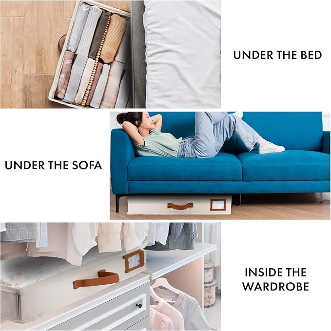 HOMELUX THEORY 2pc Under Bed Storage Containers, Bedroom Under the Bed Drawer Storage Organizer with Bins and Lids, Large Underbed Clothes Storage Box Ideal for Blanket, Fabric, & Shoes (Ivory)-NeatNest