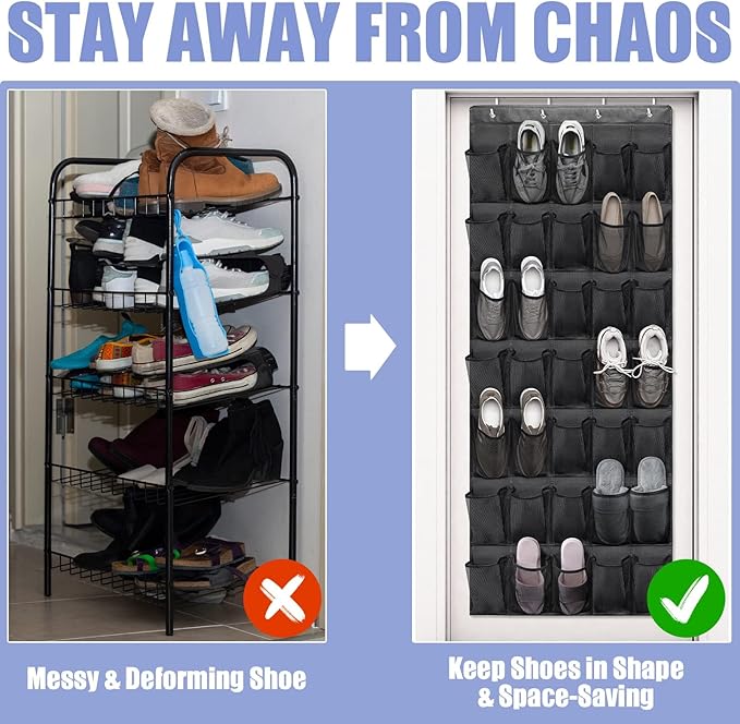 Tiblue Over The Door Shoe Organizers 35 Mesh Pockets Hanging Shoe Organizer Shoe Rack For Closet Entryway Bedroom Bathroom Pantry Shoe Holder, Men Sneakers, Women High Heeled Shoes, Flip Flops Black-NeatNest