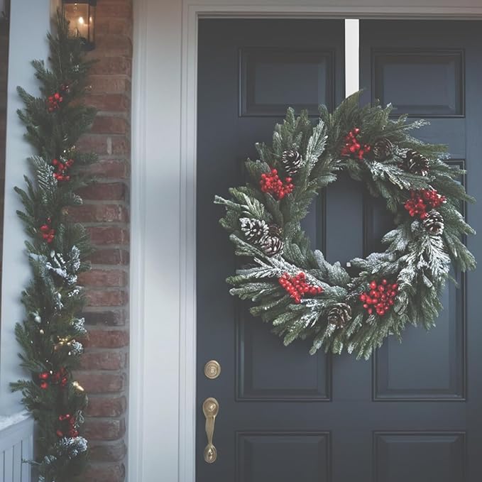 12 & 8 Inch Heavy Duty Wreath Hooks 4 Pack - Holds 50 lbs! No Drill Storm Door Hangers, Steel Over Door Hooks for Giant Christmas Decor, Fits Door Tops 1"-2.2" Thick(White)