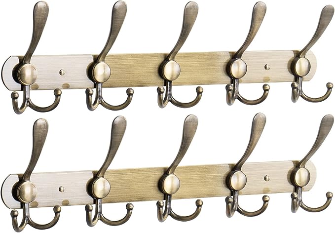 NearMoon Coat Rack Wall Mounted-2 Pack, Heavy Duty Bath Towel Hooks Stainless Steel Robe Hooks Holder, Metal Coat Hook for Towel Coat Hat Key Bathroom Bedroom Hotel Entryway (5 Hooks, Bronze)