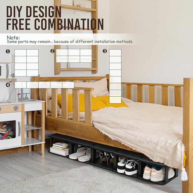 TRZZ 10-Tier Small Shoe Rack, Vertical Narrow Stackable Organizer with Removable Partition, Efficient Shoe Storage for Closet, Entryway, and Small Spaces (Black)-NeatNest