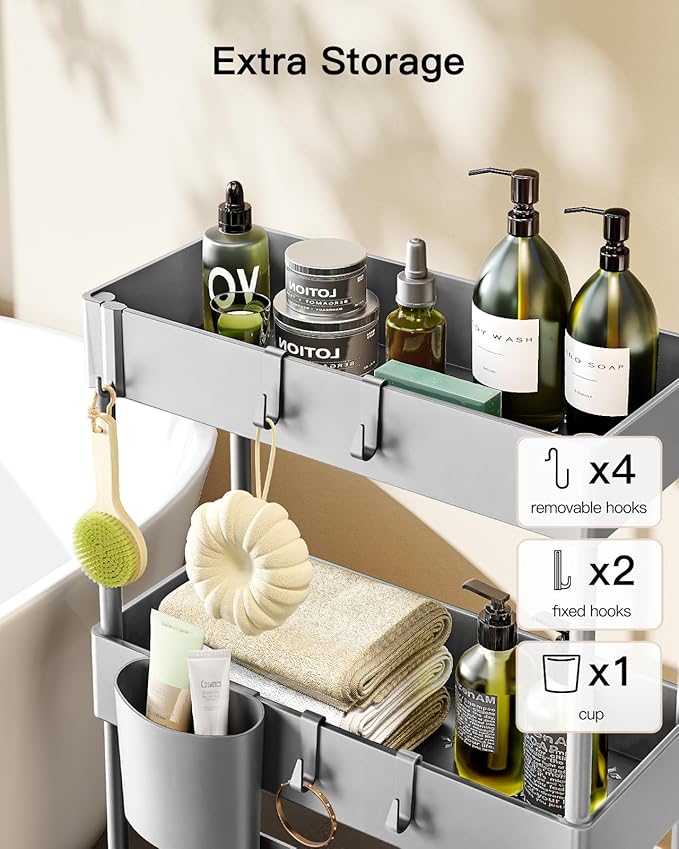 Pipishell Slim Storage Cart with Wheels - 3 Tier Bathroom Organizers and Storage Cart - Rolling Carts for Bathroom, Kitchen, Narrow Space, Laundry Room,Grey-NeatNest