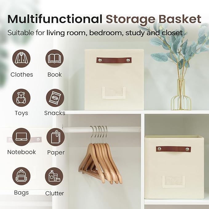 6-Pack Collapsible Fabric Storage Cubes with Handles & Label Holders, Closet Cube Home Organizer Bins (Beige, 10.5*10.5*11 inch)
