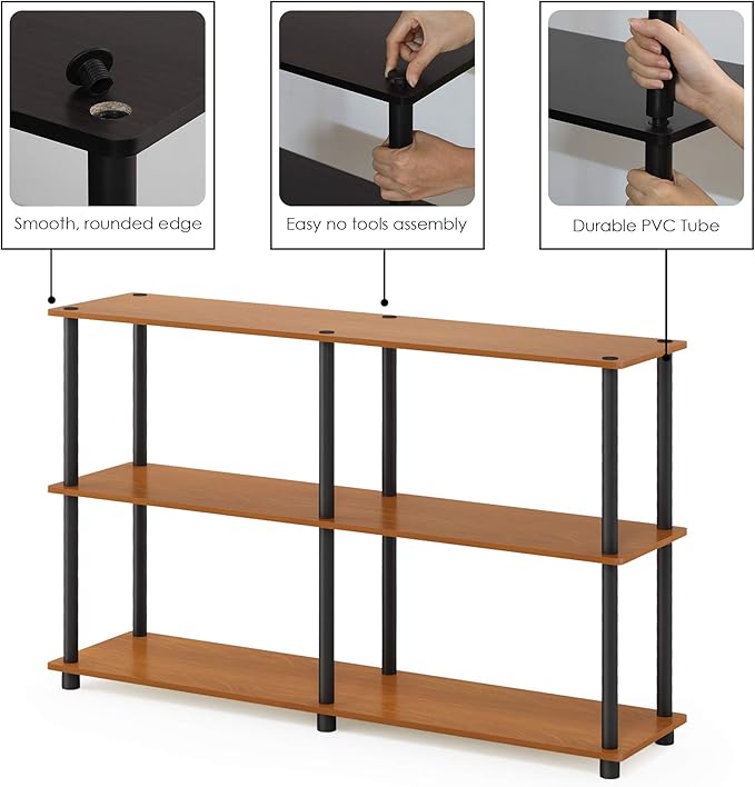 Furinno 99634LC/BK Turn-N-Tube 3-Tier Double Size Storage Display Rack, Light Cherry/Black