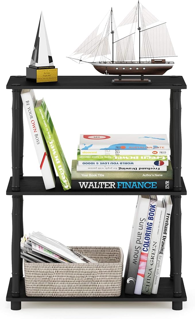 Furinno Turn-N-Tube 3-Tier Compact Multipurpose Shelf Display Rack with Classic Tube, Americano/Black-NeatNest