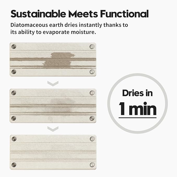 Quick Dry Bathroom Tray & Kitchen Sink Organizer, Water Absorbing Countertop Sponge Holder Soap Dish, Diatomaceous Earth Stone Vanity Dispenser Toothbrush Bottle, Gray Beige, 10" x 4"