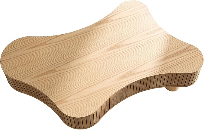 Kevinplus 42.52'' Modern Wood Coffee Table for Living Room, Contemporary Irregular Drum Curved Handcraft Coffee Table with Strong Legs, Easy Assembly, Oak
