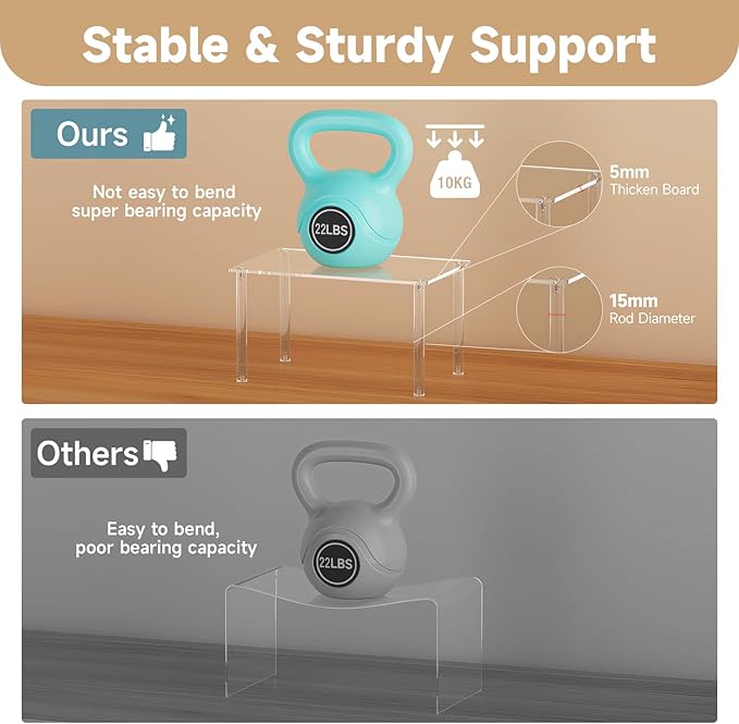 2 Pack Acrylic Cabinet Organizer, Clear Cabinet Organizer Shelf, Stackable, Expandable, Spice Rack, Adjustable Counter Shelf for Makeup, Bathroom, Cupboard, Desk, Kitchen Pantry Organization-NeatNest